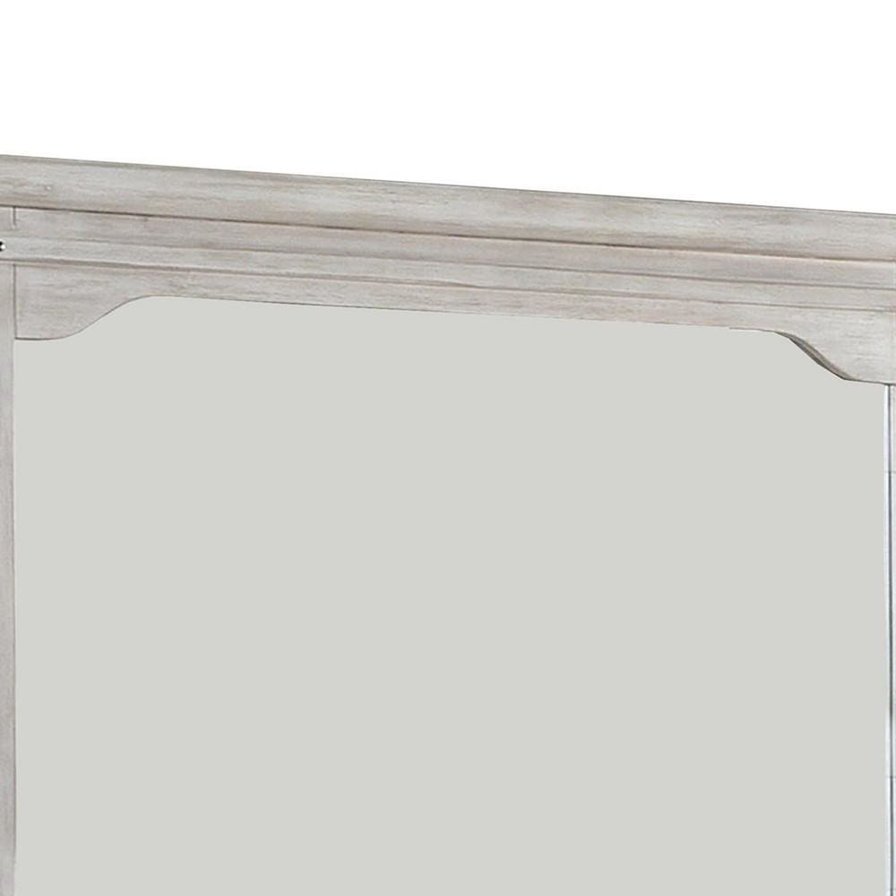 36 Inch Mirror with Chiseled Inner Wooden Frame White By Casagear Home BM233771