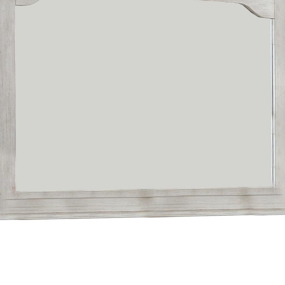 36 Inch Mirror with Chiseled Inner Wooden Frame White By Casagear Home BM233771