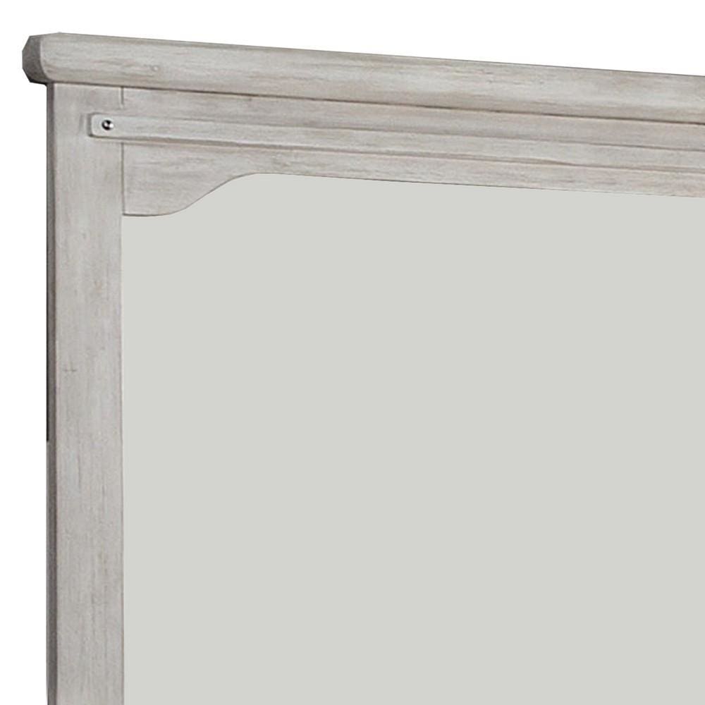 36 Inch Mirror with Chiseled Inner Wooden Frame White By Casagear Home BM233771