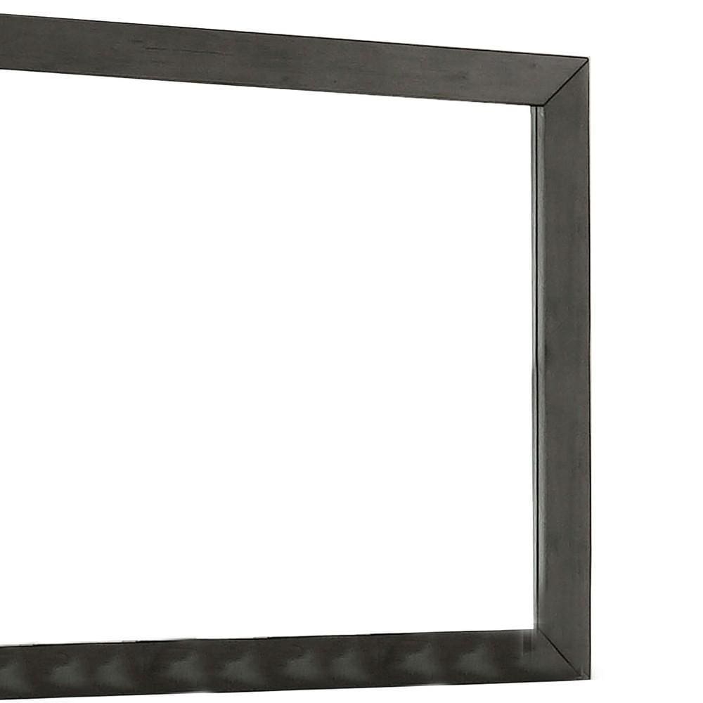 39 Inch Mirror with Rectangular Wooden Frame Dark Gray By Casagear Home BM233775