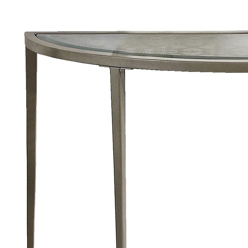 Semicircular Glass Top Sofa Table with Sleek Tapered Legs Silver By Casagear Home BM233795