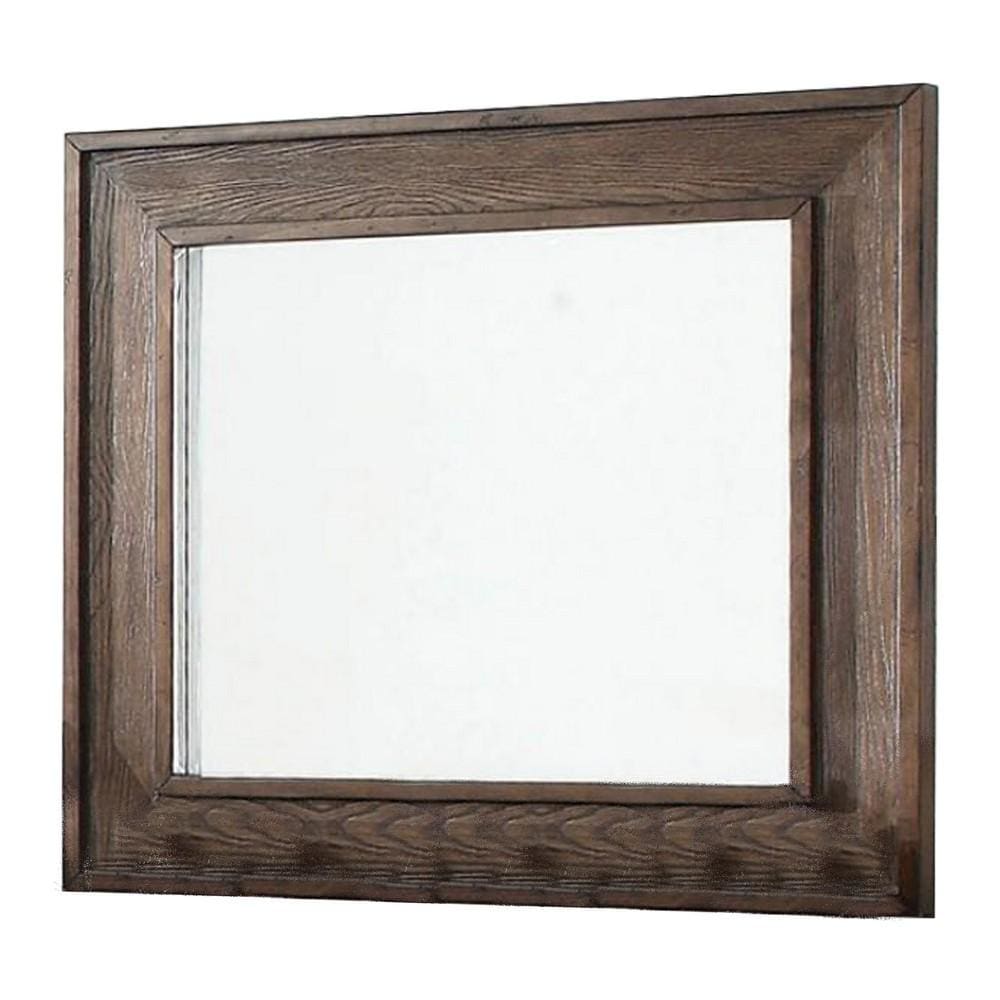 Wooden Frame Mirror with Raised Edges and Grain Details, Brown By Casagear Home