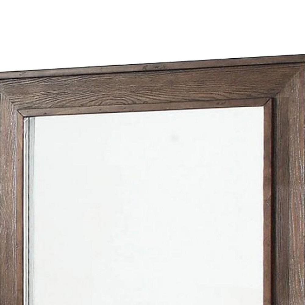 Wooden Frame Mirror with Raised Edges and Grain Details Brown By Casagear Home BM233843