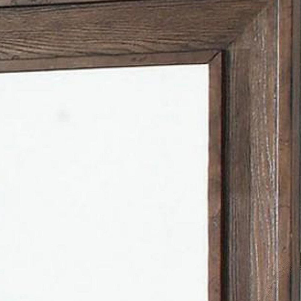 Wooden Frame Mirror with Raised Edges and Grain Details Brown By Casagear Home BM233843