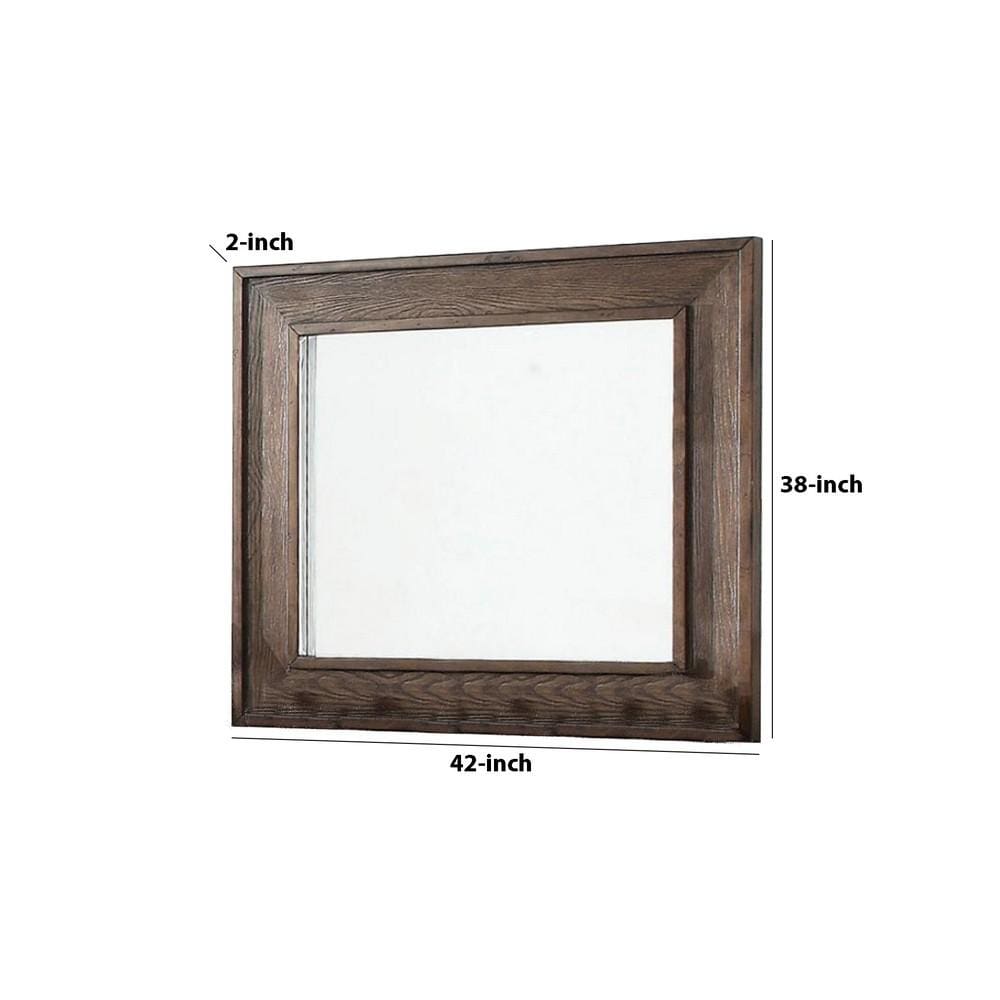 Wooden Frame Mirror with Raised Edges and Grain Details Brown By Casagear Home BM233843