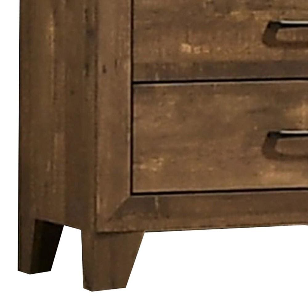 5 Drawer Wooden Chest with Grain Details Walnut Brown By Casagear Home BM233856