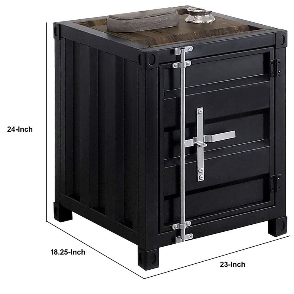 Industrial Style End Table with Sliding Door Storage Black By Casagear Home BM233861