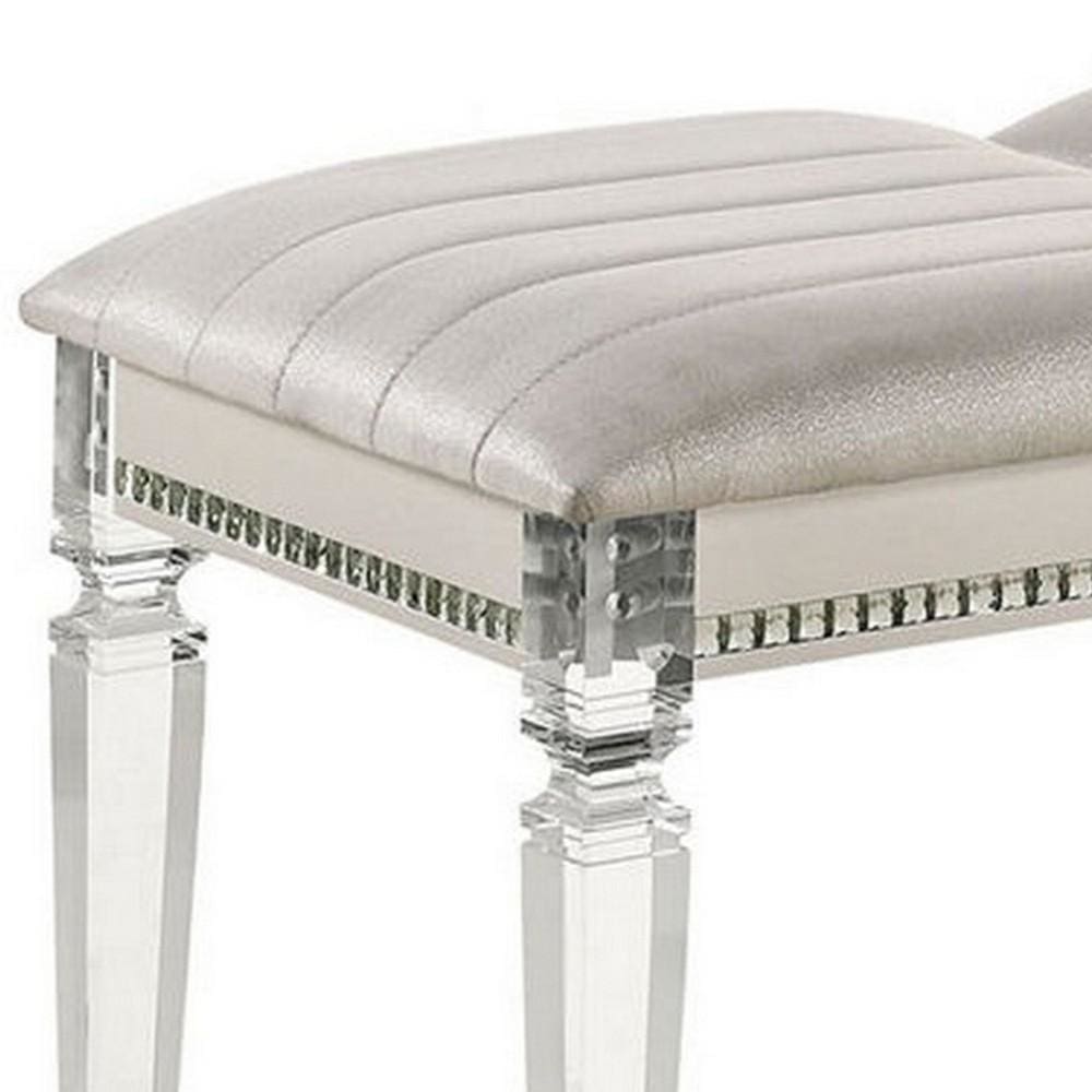 Tufted Leatherette Seater Wooden Bench with Mirror Accents White By Casagear Home BM233878