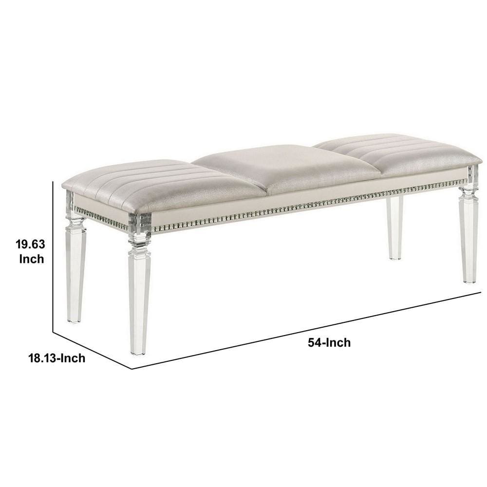 Tufted Leatherette Seater Wooden Bench with Mirror Accents White By Casagear Home BM233878