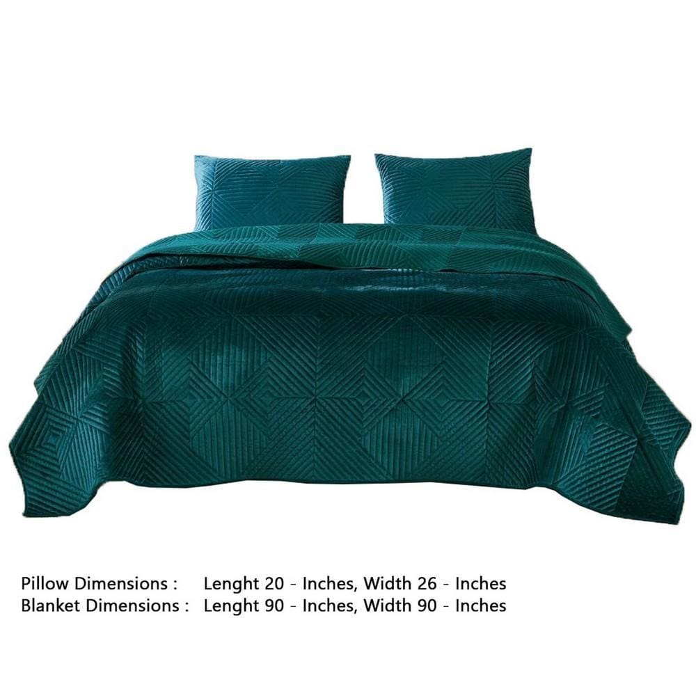 Bann 3 Piece Full Quilt Set with Geometric Design Green By Casagear Home BM233898