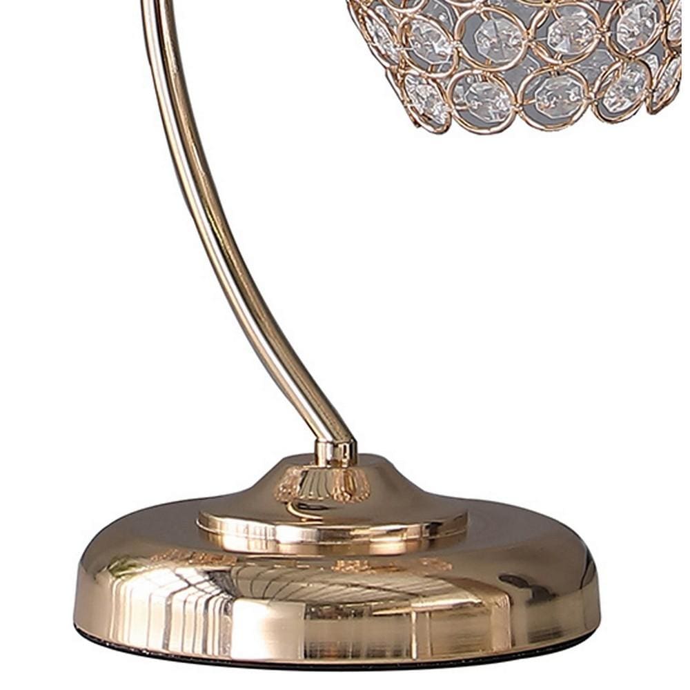 Floral Tree Design Metal Table Lamp with Dome Shade and Crystals Gold By Casagear Home BM233923