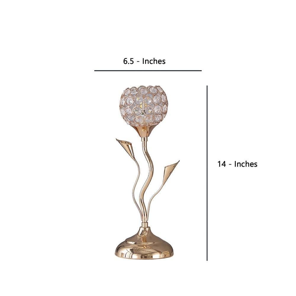 Metal Table Lamp with Floral Shade and Acrylic Crystals Gold By Casagear Home BM233924