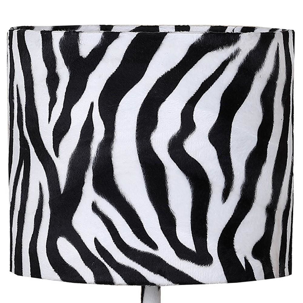 Fabric Wrapped Table Lamp with Animal Print White and Black By Casagear Home BM233929