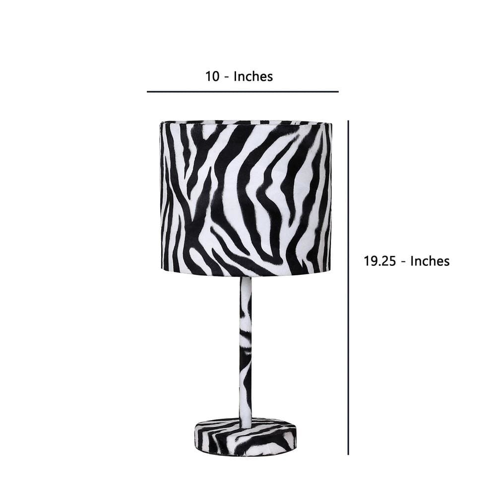 Fabric Wrapped Table Lamp with Animal Print White and Black By Casagear Home BM233929