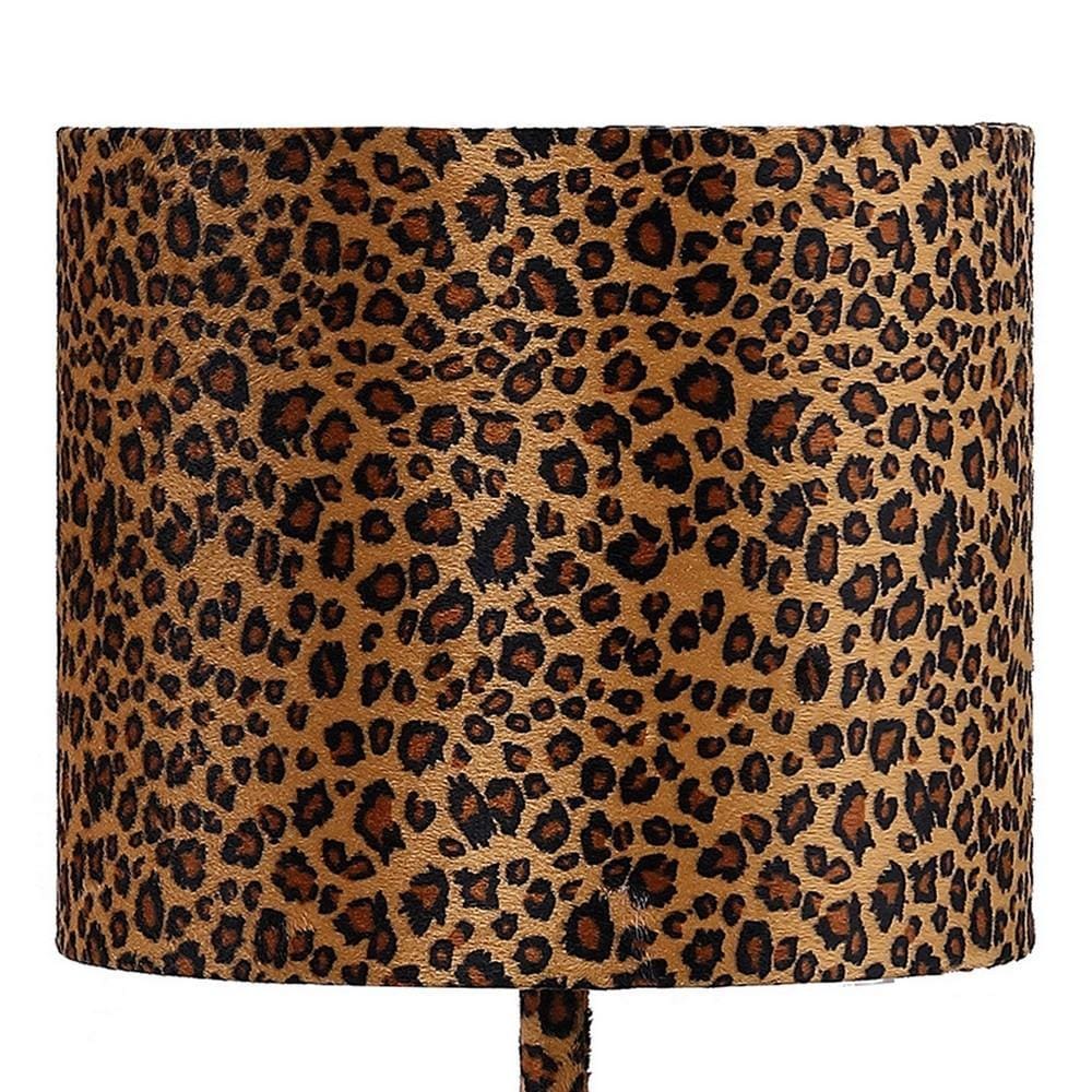 Fabric Wrapped Table Lamp with Dotted Animal Print Brown and Black By Casagear Home BM233930