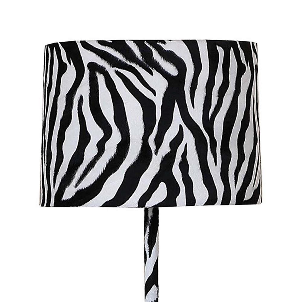 Fabric Wrapped Floor Lamp with Animal Print White and Black By Casagear Home BM233931