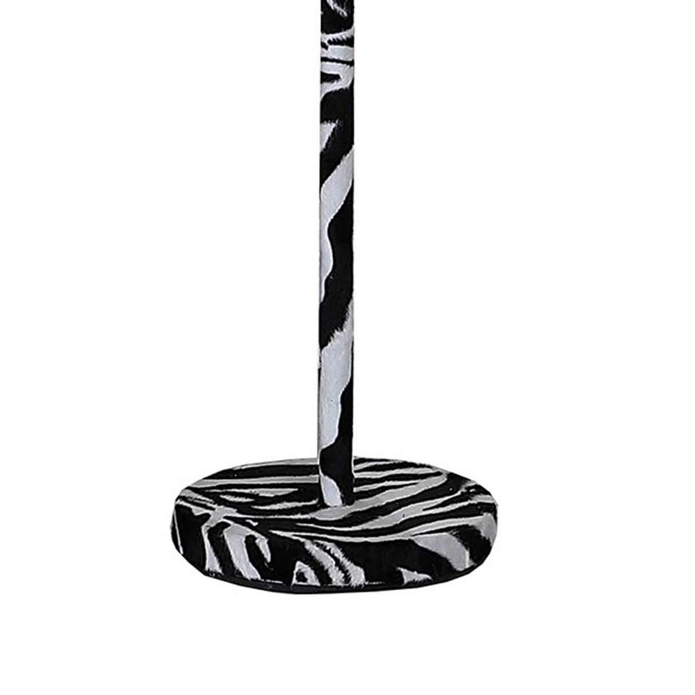 Fabric Wrapped Floor Lamp with Animal Print White and Black By Casagear Home BM233931