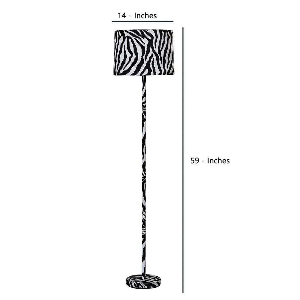 Fabric Wrapped Floor Lamp with Animal Print White and Black By Casagear Home BM233931