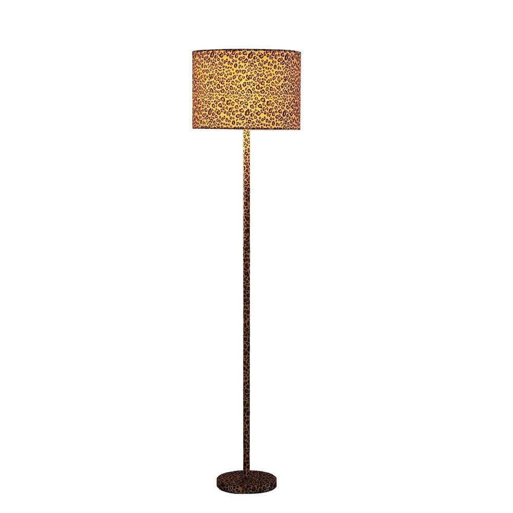 Fabric Wrapped Floor Lamp with Dotted Animal Print Brown and Black By Casagear Home BM233932