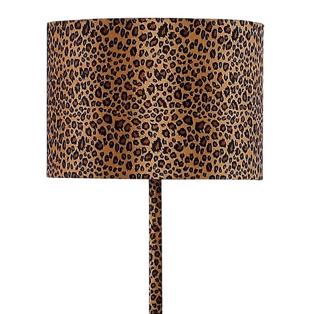 Fabric Wrapped Floor Lamp with Dotted Animal Print Brown and Black By Casagear Home BM233932