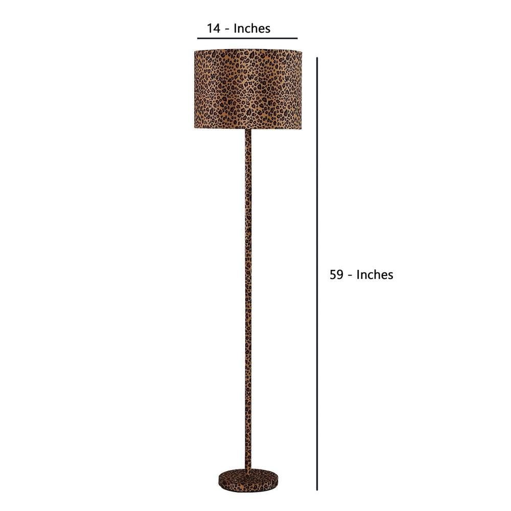 Fabric Wrapped Floor Lamp with Dotted Animal Print Brown and Black By Casagear Home BM233932