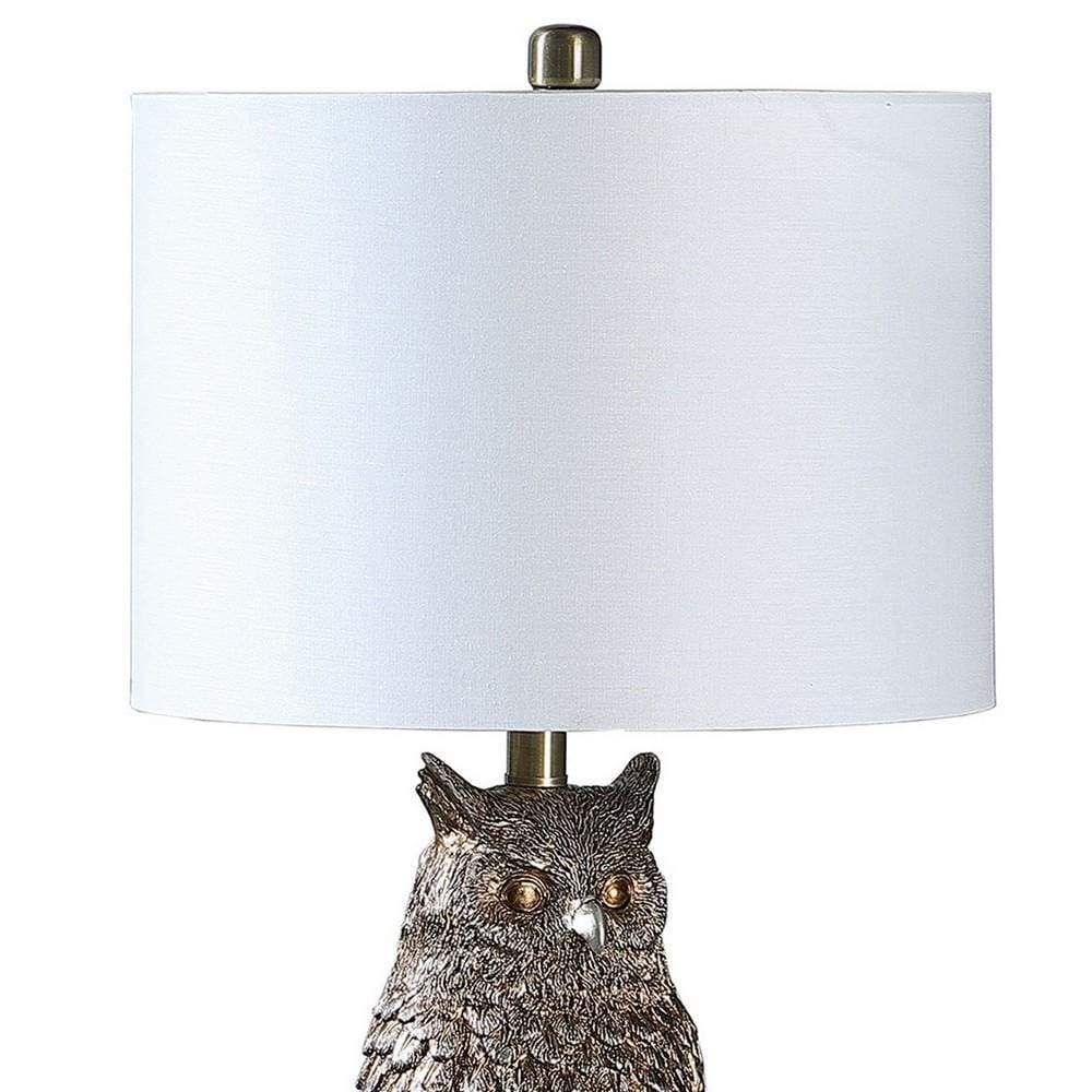 Polyresin Sitting Owl Design Table Lamp with Round Base Silver By Casagear Home BM233933