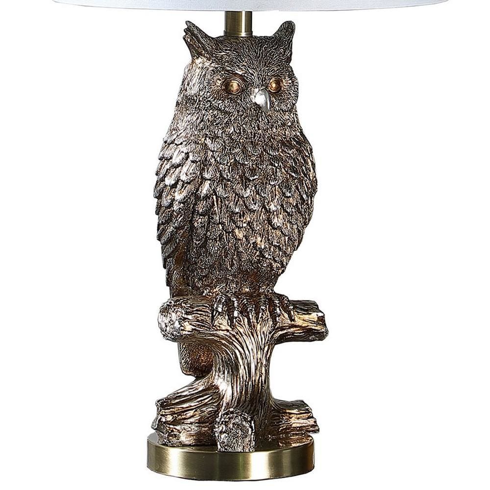 Polyresin Sitting Owl Design Table Lamp with Round Base Silver By Casagear Home BM233933