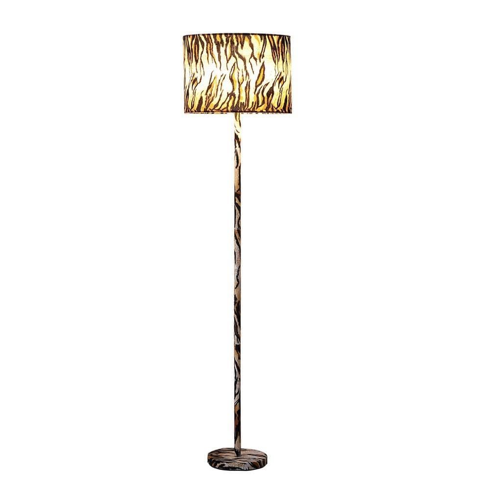 Fabric Wrapped Floor Lamp with Animal Print Yellow and Black By Casagear Home BM233936