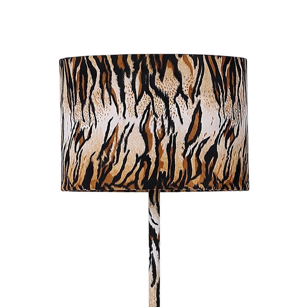 Fabric Wrapped Floor Lamp with Animal Print Yellow and Black By Casagear Home BM233936