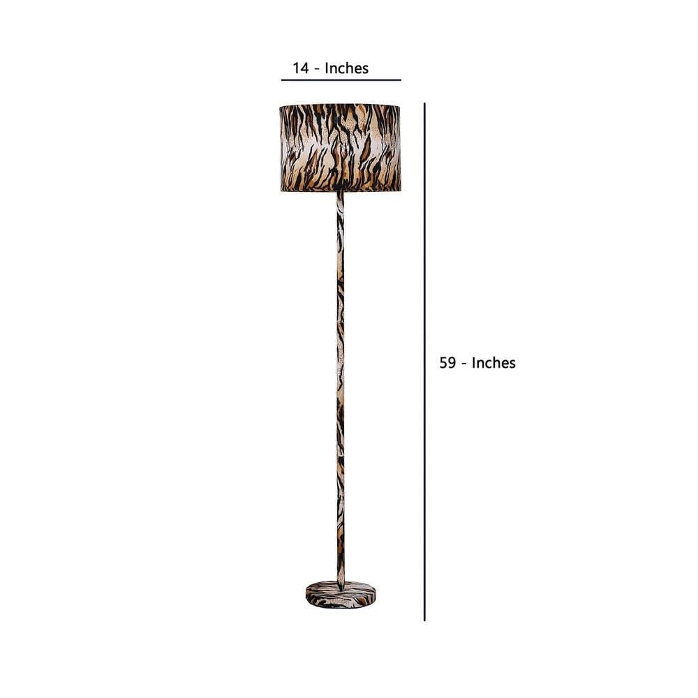 Fabric Wrapped Floor Lamp with Animal Print Yellow and Black By Casagear Home BM233936