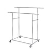 Dual Bar Tubular Metal Frame Garment Rack with Casters, Chrome By Casagear Home