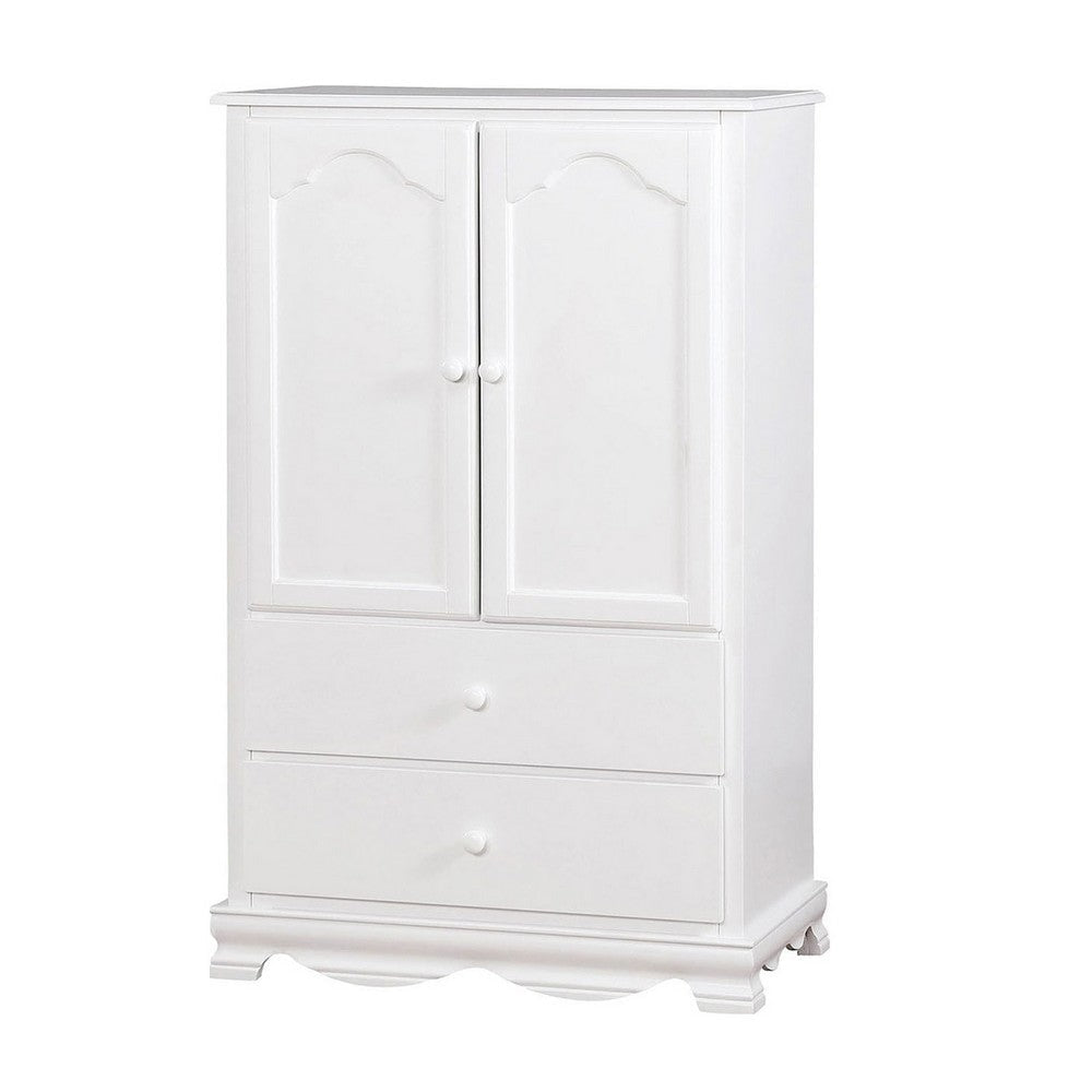 51 Inch 2 Drawer Wooden Armoire with Arched Base, White By Casagear Home