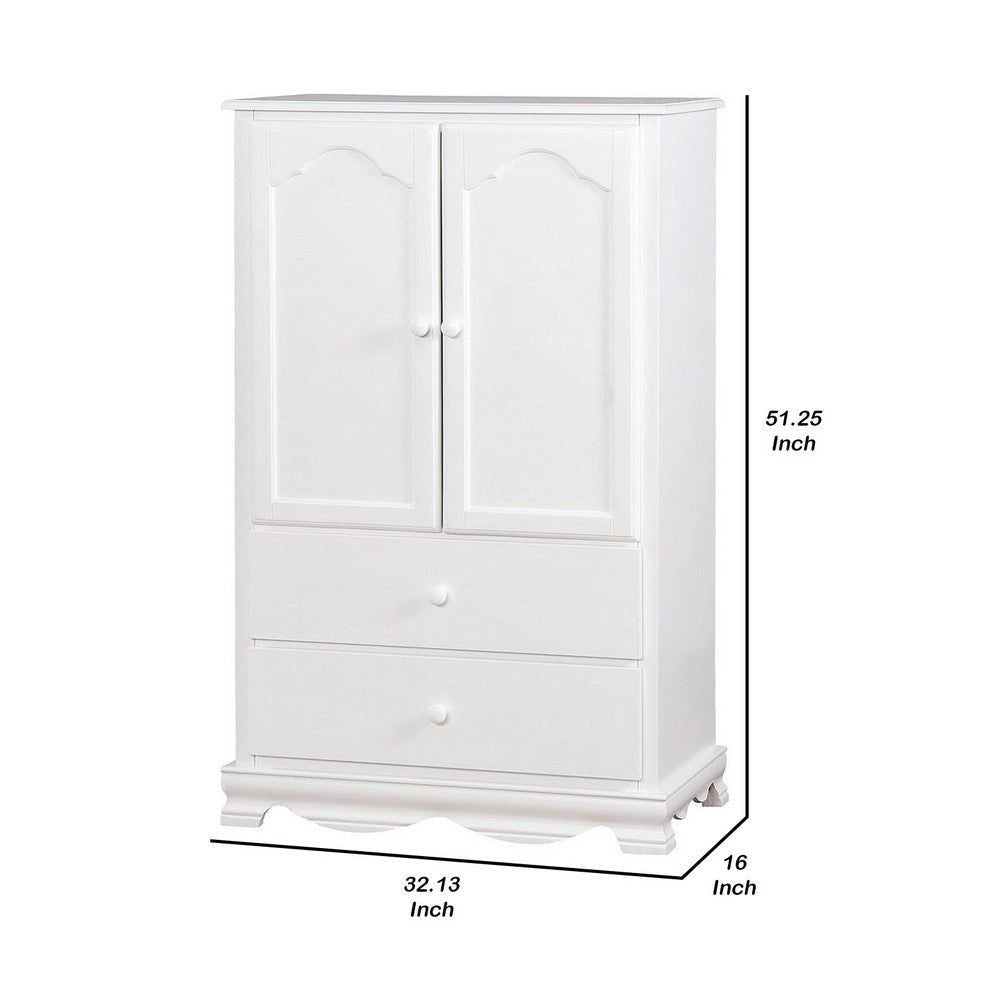 51 Inch 2 Drawer Wooden Armoire with Arched Base White By Casagear Home BM235459