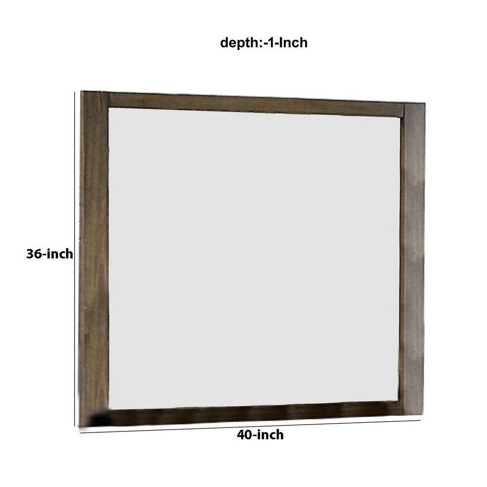 40 Inch Rectangular Wooden Frame Contemporary Mirror Brown By Casagear Home BM235463