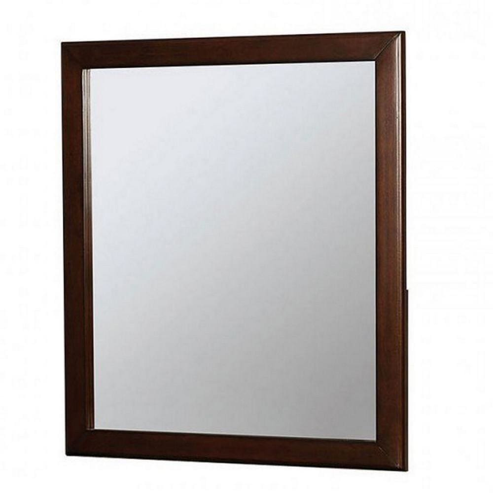 32 Inch Transitional Style Wooden Frame Mirror Cherry By Casagear Home BM235474