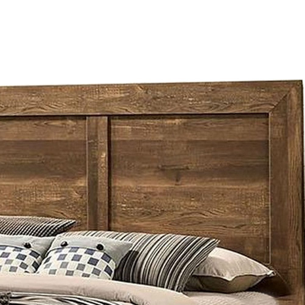 Rustic Style Wooden Queen Bed with Grain Details Brown By Casagear Home BM235535