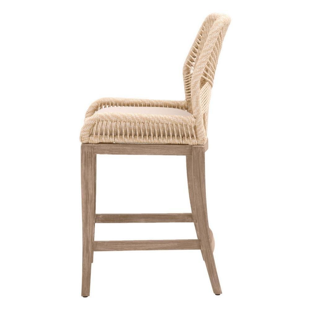 Intricate Rope Weaved Padded Counter Stool Beige and Brown By Casagear Home BM235552