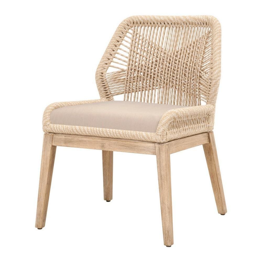 Intricate Rope Weaved Padded Dining Chair, Set of 2, Beige and Brown By Casagear Home