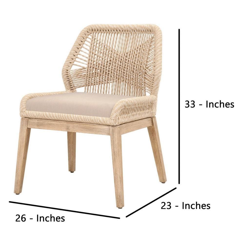 Intricate Rope Weaved Padded Dining Chair Set of 2 Beige and Brown By Casagear Home BM235553