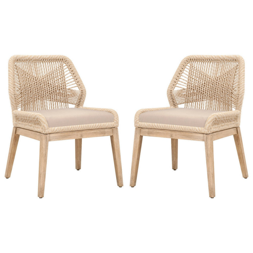 Intricate Rope Weaved Padded Dining Chair, Set of 2, Beige and Brown By Casagear Home