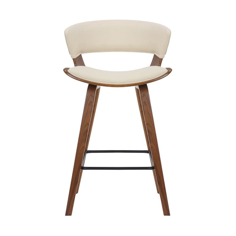 27 Inches Saddle Seat Leatherette Counter Stool Cream and Brown By Casagear Home BM236365