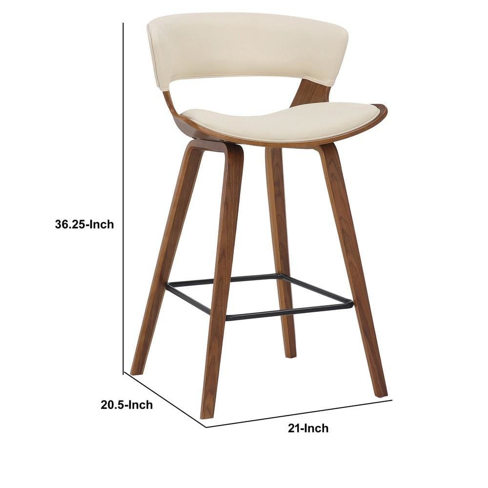 27 Inches Saddle Seat Leatherette Counter Stool Cream and Brown By Casagear Home BM236365