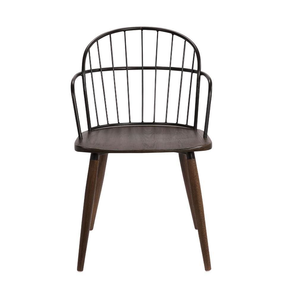 Metal Frame Side Chair with Open Backrest Black and Brown By Casagear Home BM236435