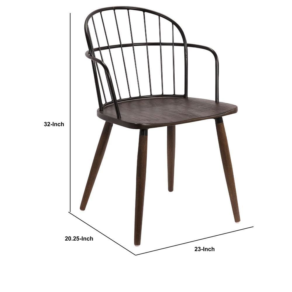 Metal Frame Side Chair with Open Backrest Black and Brown By Casagear Home BM236435