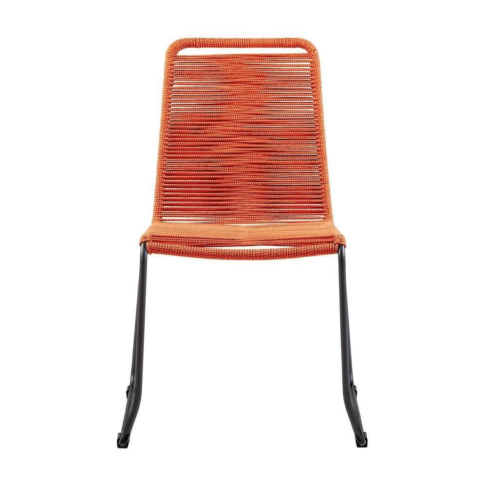 18.5 Inches Fishbone Weaved Metal Dining Chair Set of 2 Orange By Casagear Home BM236720