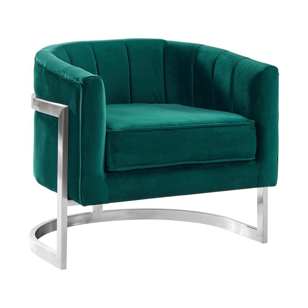 18 Inch Velvet Upholstered Curved Modern Accent Chair, Green - BM236855 By Casagear Home