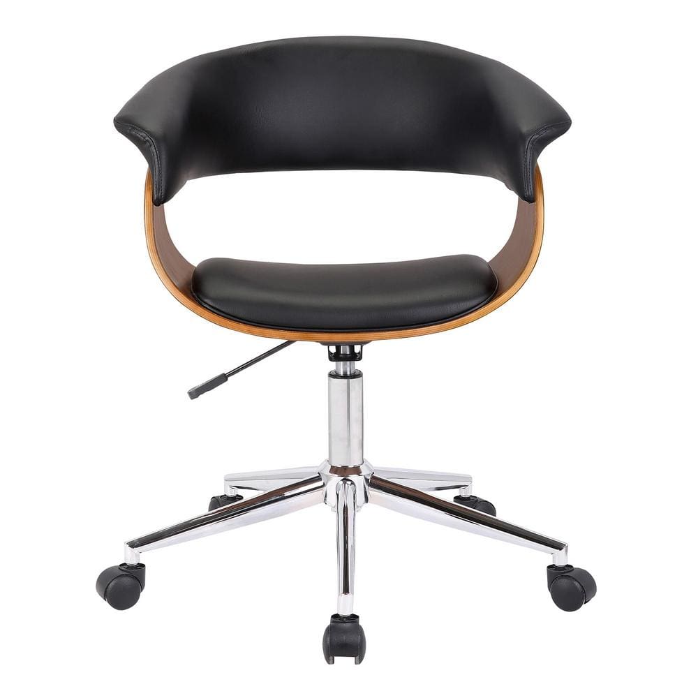 Curved Faux Leather Office Chair with Wooden Support and Star base Black - BM236946 By Casagear Home BM236946