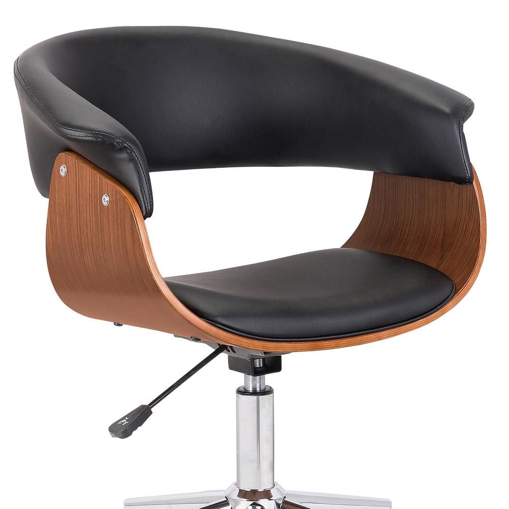 Curved Faux Leather Office Chair with Wooden Support and Star base Black - BM236946 By Casagear Home BM236946