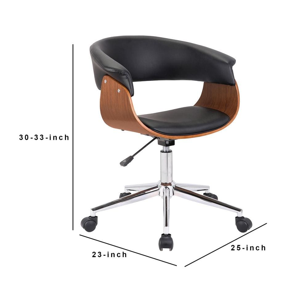 Curved Faux Leather Office Chair with Wooden Support and Star base Black - BM236946 By Casagear Home BM236946