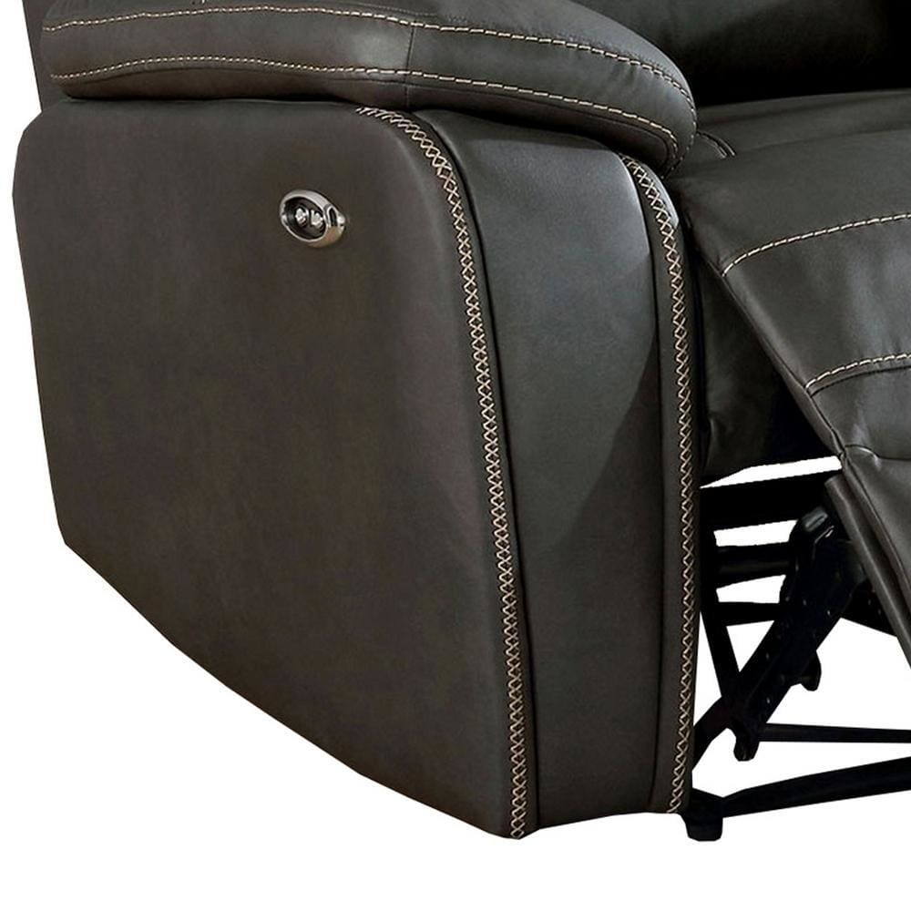 Leatherette Power Recliner with Pillow Top Arms Dark Gray - BM237148 By Casagear Home BM237148